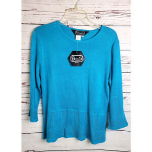 NWT Rochelle Blue Crew‎ Neck Top Sweater light 3/4 Sleeve Top Women's Size XS